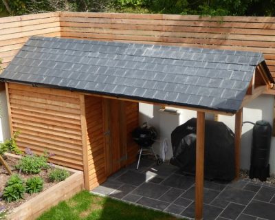 Grp Slate Tiled Roof On Barbecue Shed